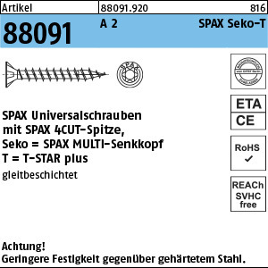 1.880910.92000 - ART 88091  SPAX 4CUT, SEKO T-STAR plus, A2 gleitb.