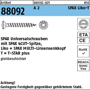 1.880920.92500 - ART 88092  SPAX 4CUT, LIKO T-STAR plus, A2 gleitb.