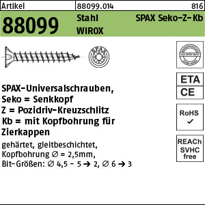1.880990.01400 - ART 88099  SPAX Universalschraube, SEKO Pozidriv Z, Kb, Stahl geh. WIROX