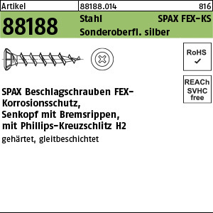 1.881880.01400 - ART 88188  SPAX Fensterbau FEX-KS, SEKO Phillips H2, Stahl geh. silber gleitb.