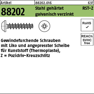 1.882020.01600 - ART 88202  Gewindefurchende Schraube für Kunststoff RST, Stahl geh. gal Zn