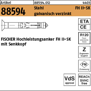 1.885940.01200 - ART 88594  FISCHER Hochleistungsanker FH II-SK, Stahl gal Zn