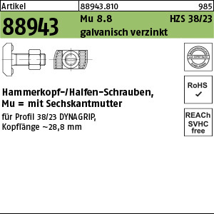 1.889430.81000 - ART 88943  Hammerkopf-/Halfen-Schraube HZS 38/23, Mu, Stahl 8.8 gal Zn