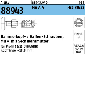 1.889430.94000 - ART 88943  Hammerkopf-/Halfen-Schraube HZS 38/23, Mu, A4