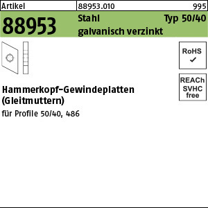 1.889530.01000 - ART 88953  Hammerkopf-Gewindeplatte Typ 50/40, Stahl gal Zn
