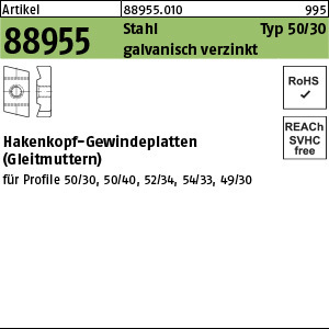 1.889550.01000 - ART 88955  Hakenkopf-Gewindeplatte Typ 50/30, Stahl gal Zn