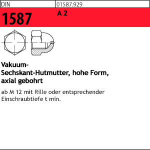 1.015870.92010 - VAKUUM - DIN 1587  Sechskant-Hutmutter, hohe Form, A2, axial gebohrt